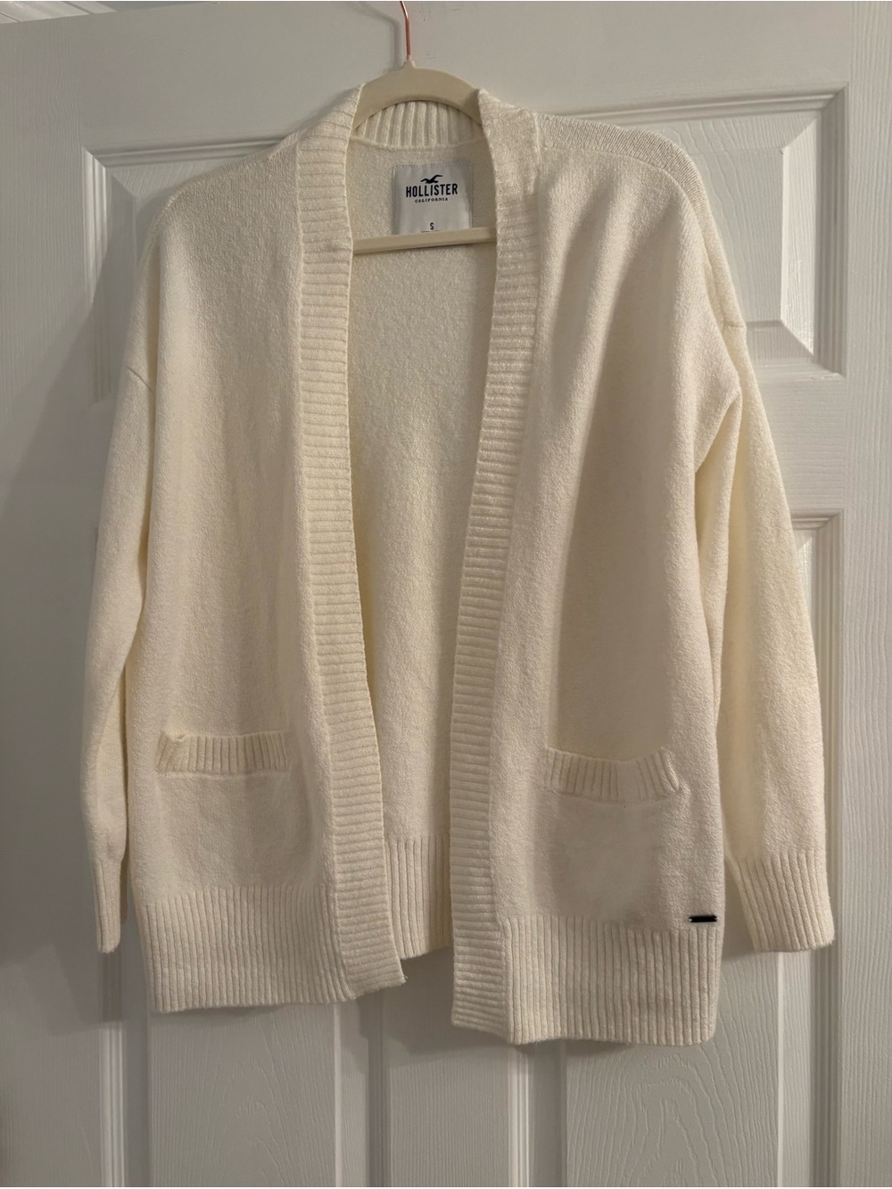 Hollister Cream Open-Front Ribbed Trim Cardigan